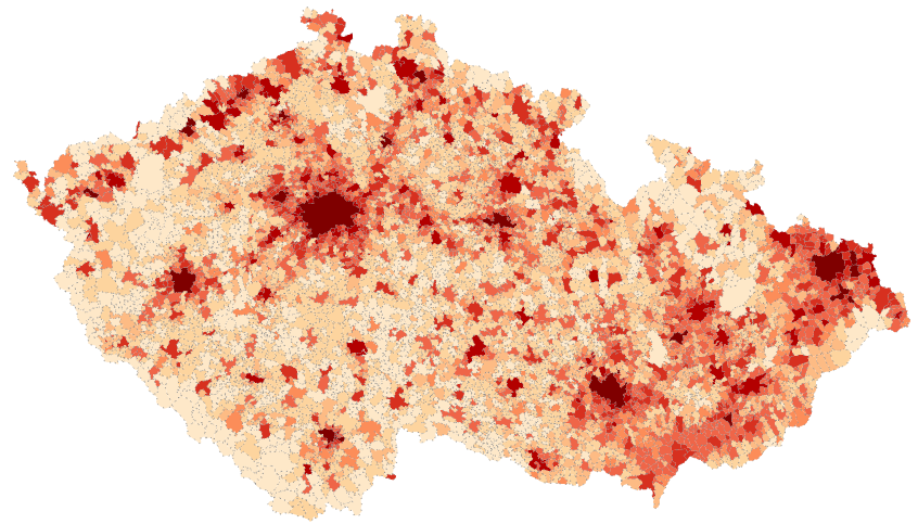 Kartogram ČR (choropleth, choropletová mapa)